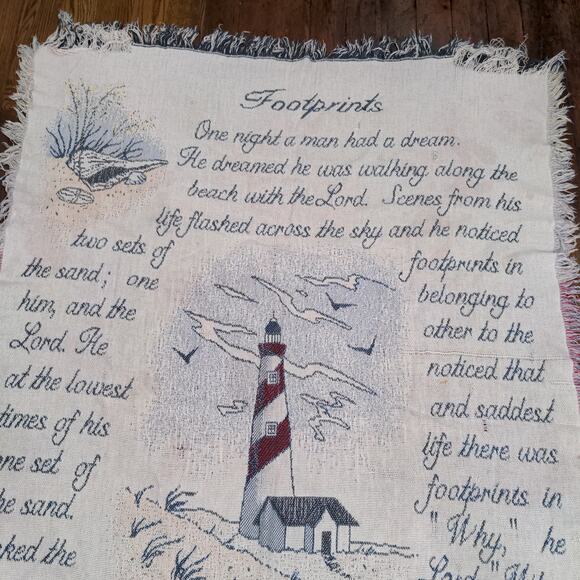 Footprints in the Sand Tapestry Throw Blanket Fringe Hem Wall Art 62x44 - Picture 3 of 11